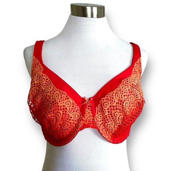 Cacique 38DD Bra Red Ombre Linear Lace Unlined Full Figure Coverage Underwire - Picture 4 of 7